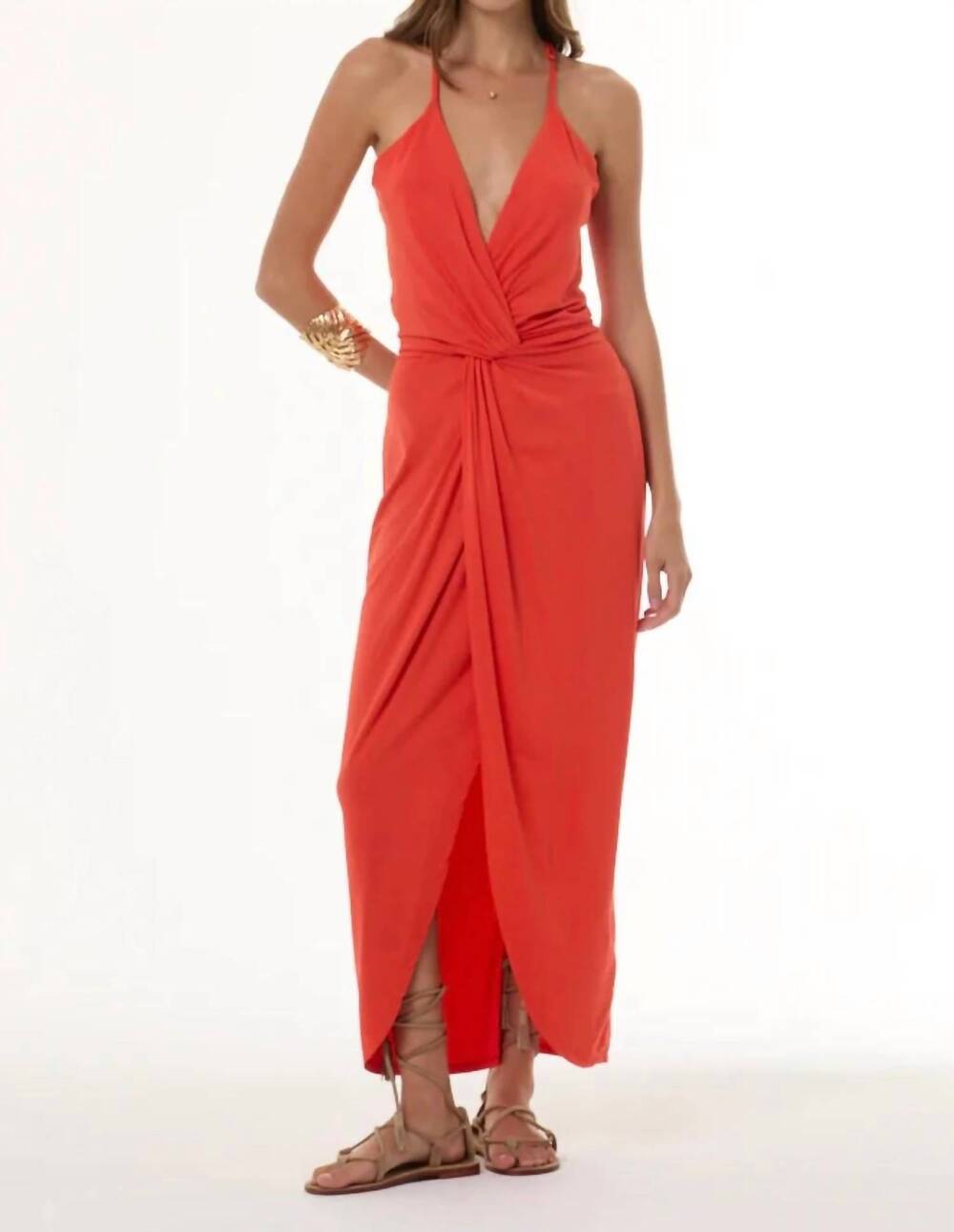NEW YOUNG FABULOUS & BROKE women's siren jersey slip dress in lava solid